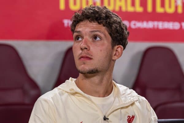 HONG KONG - Saturday, July 26, 2025: Liverpool's goalkeeper Ármin Pécsi during the Hong Kong Football Festival 2025 pre-season match between Liverpool FC and AC Milan at the Kai Tak Stadium. (Photo by David Rawcliffe/Propaganda)