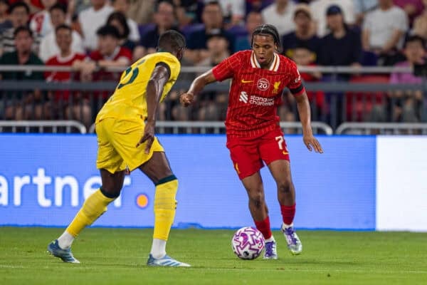 HONG KONG - Saturday, July 26, 2025: Liverpool's Rio Ngumoha during the Hong Kong Football Festival 2025 pre-season match between Liverpool FC and AC Milan at the Kai Tak Stadium. (Photo by David Rawcliffe/Propaganda)