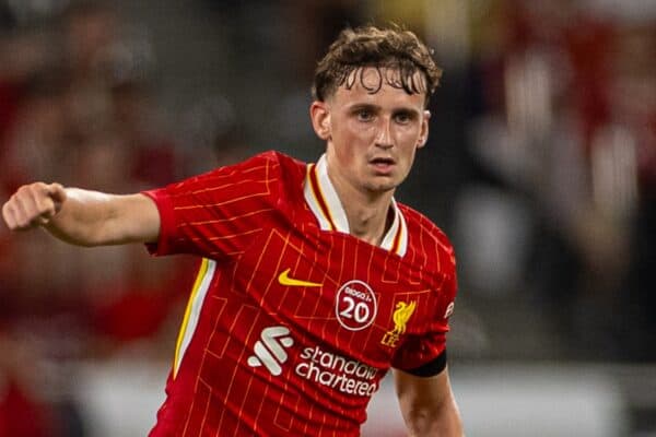 HONG KONG - Saturday, July 26, 2025: Liverpool's Tyler Morton during the Hong Kong Football Festival 2025 pre-season match between Liverpool FC and AC Milan at the Kai Tak Stadium. (Photo by David Rawcliffe/Propaganda)