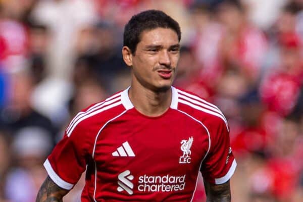 LIVERPOOL, ENGLAND - Monday, August 4, 2025: Liverpool's Darwin Núñez during a pre-season friendly match between Liverpool FC and Athletic Bilbao at Anfield. Liverpool won 4-1. (Photo by David Rawcliffe/Propaganda)