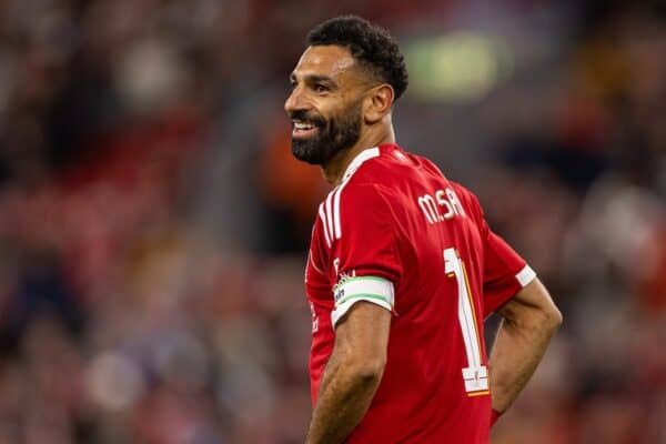 LIVERPOOL, ENGLAND - Monday, August 4, 2025: Liverpool's Mohamed Salah during a pre-season friendly match between Liverpool FC and Athletic Bilbao at Anfield. Liverpool won 3-2. (Photo by David Rawcliffe/Propaganda)