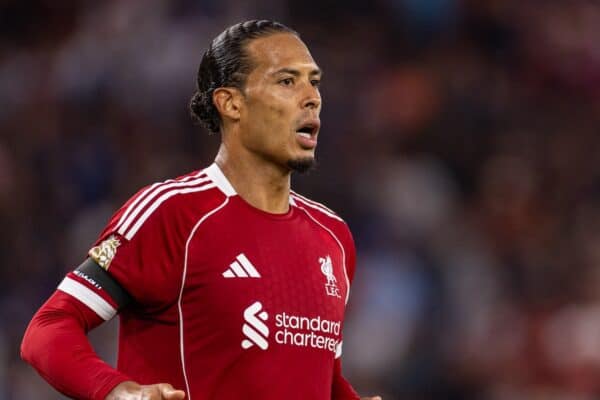 LIVERPOOL, ENGLAND - Friday, August 15, 2025: Liverpool's captain Virgil van Dijk during the FA Premier League match between Liverpool FC and AFC Bournemouth at Anfield. Liverpool won 4-2. (Photo by David Rawcliffe/Propaganda)