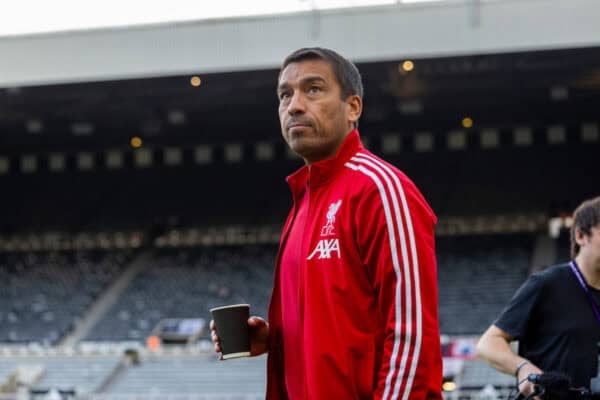 NEWCASTLE-UPON-TYNE, ENGLAND - Monday, August 25, 2025: Liverpool's assistant coach Giovanni van Bronckhorst on the pitch before the FA Premier League match between Newcastle United FC and Liverpool FC at St James' Park. Liverpool won 3-2. (Photo by David Rawcliffe/Propaganda)