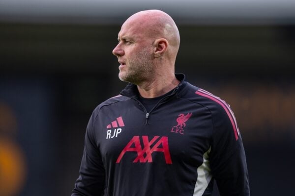 BURTON, ENGLAND - Tuesday, September 2, 2025: Liverpool's Under-21's head coach Robert Page during the pre-match warm-up before the English Football League Trophy Northern Group H match between Burton Albion FC and Liverpool FC Under-21's at The Burton Albion FC Stadium. Burton won 2-0. (Photo by David Rawcliffe/Propaganda)