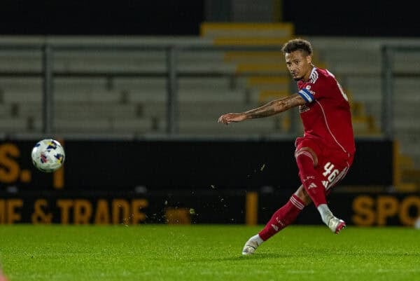 BURTON, ENGLAND - Tuesday, September 2, 2025: Liverpool's captain Rhys Williams during the English Football League Trophy Northern Group H match between Burton Albion FC and Liverpool FC Under-21's at The  Burton Albion FC Stadium. Burton won 2-0. (Photo by David Rawcliffe/Propaganda)