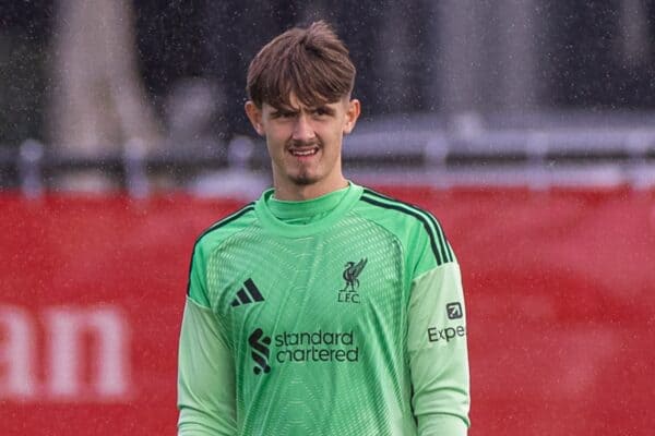 KIRKBY, ENGLAND - Saturday, September 13, 2025: Liverpool's goalkeeper Bailey Hall during the U18 Premier League match between Liverpool FC Under-18's and Newcastle United FC Under-18's at the Liverpool Academy. Newcastle won 4-3. (Photo by David Rawcliffe/Propaganda)