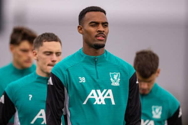 LIVERPOOL, ENGLAND - Tuesday, September 16, 2025: Liverpool's Ryan Gravenberch during a training session at the AXA Training Centre ahead of the UEFA Champions League match between Liverpool FC and Atlético de Madrid. (Photo by David Rawcliffe/Propaganda)