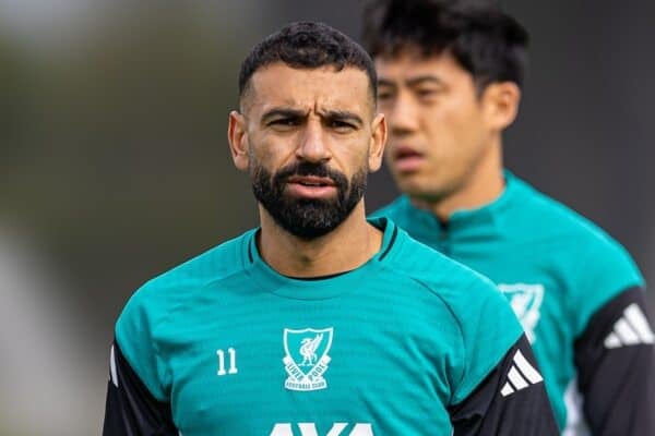 LIVERPOOL, ENGLAND - Tuesday, September 16, 2025: Liverpool's Mohamed Salah during a training session at the AXA Training Centre ahead of the UEFA Champions League match between Liverpool FC and Atlético de Madrid. (Photo by Jessica Hornby/Propaganda)
