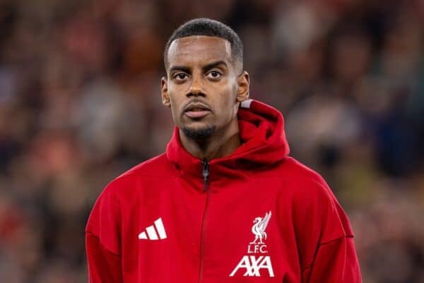 LIVERPOOL, ENGLAND - Wednesday, September 17, 2025: Liverpool's Alexander Isak lines-up before the UEFA Champions League match between Liverpool FC and Atletico Madrid FC at Anfield. Liverpool won 3-2. (Photo by David Rawcliffe/Propaganda)