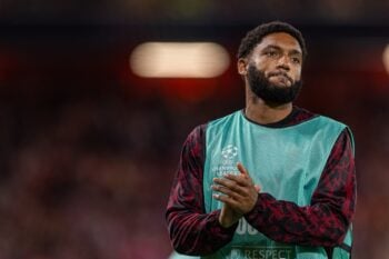 LIVERPOOL, ENGLAND - Wednesday, September 17, 2025: Liverpool's substitute Joe Gomez warms-up during the UEFA Champions League match between Liverpool FC and Atletico Madrid FC at Anfield. Liverpool won 3-2. (Photo by David Rawcliffe/Propaganda) Football – UEFA Champions League – League Phase – Liverpool FC v Atletico Madrid