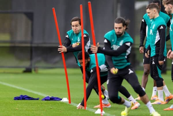 LIVERPOOL, ENGLAND - Tuesday, October 21, 2025: Liverpool's Federico Chiesa during a training session at the AXA Training Centre ahead of the UEFA Champions League match between Eintracht Frankfurt and Liverpool FC. (Photo by Jessica Hornby/Propaganda)
