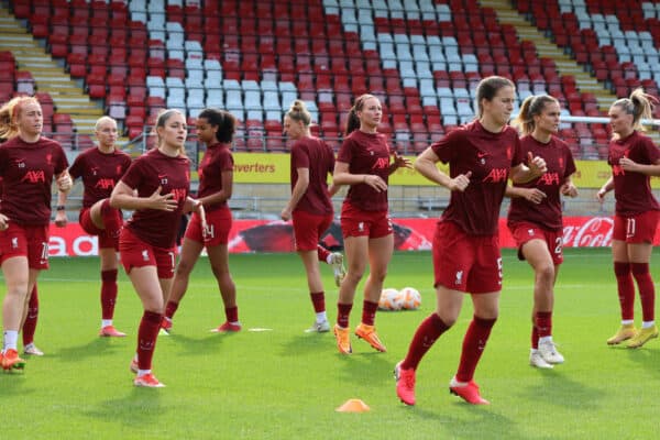 LONDON, ENGLAND - Sunday, October 16, 2022: Liverpool players warming up during the FA Womenís Super League game between Tottenham Hotspur FC Women and Liverpool FC Women at Brisbane Road. (Pic by Kieran Galvin/Propaganda)