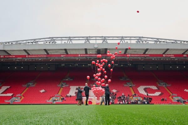 97 balloons released at Anfield to commemorate the 36th Anniversary of the Hillsborough Disaster on April 15, 2025 in Liverpool, England. (Photo by Liverpool FC - Handout/Liverpool FC via Getty Images)