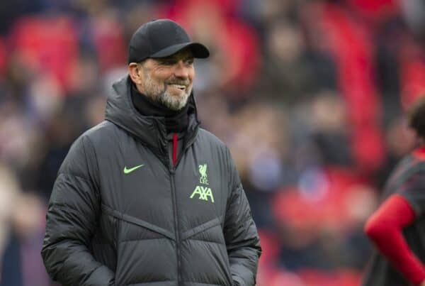 LONDON, ENGLAND - Sunday, February 25, 2024: Jurgen Klopp manager of Liverpool during the warm up period before the Football League Cup Final match between Chelsea FC and Liverpool FC at Wembley Stadium. (Photo by Peter Powell/Propaganda)