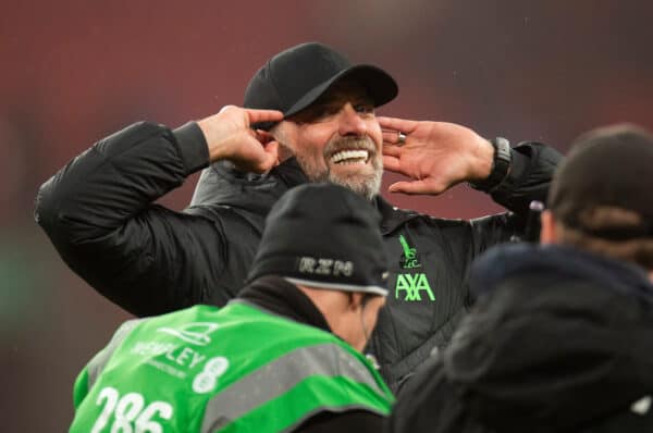 LONDON, ENGLAND - Sunday, February 25, 2024: Jurgen Klopp manager of Liverpool celebrates after Liverpool win the cup after the Football League Cup Final match between Chelsea FC and Liverpool FC at Wembley Stadium. (Photo by Peter Powell/Propaganda)