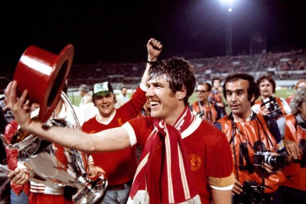 Liverpool captain Emlyn Hughes, 1977 European Cup final (PA Images / Alamy Stock Photo)