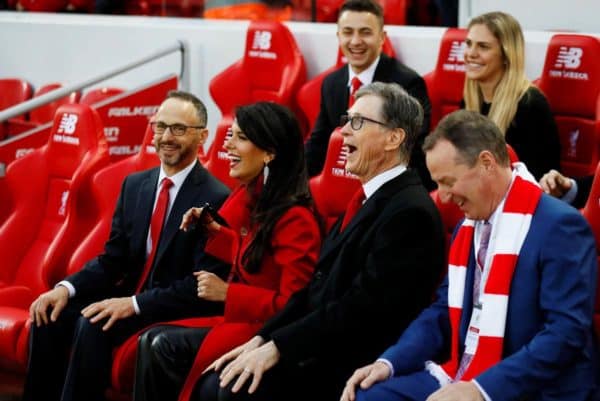 2CMJXWK Premier League - Liverpool v Huddersfield Town - Anfield, Liverpool, Britain - April 26, 2019 Liverpool owner John W. Henry with wife Linda Pizzuti Henry before the match Action Images via Reuters/Jason Cairnduff EDITORIAL USE ONLY. No use with unauthorized audio, video, data, fixture lists, club/league logos or live services. Online in-match use limited to 75 images, no video emulation. No use in betting, games or single club/league/player publications. Please contact your account representative for further details.