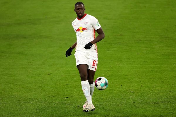 Ibrahima Konate from RB Leipzig plays the ball. Photo: Alexander Hassenstein/Getty Images Europe/Pool/dpa