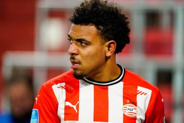 2EA09Y9 EMMEN, NETHERLANDS - FEBRUARY 6: Donyell Malen of PSV during the Dutch Eredivisie match between FC Emmen and AZ at De Oude Meerdijk on February 6, 202