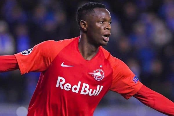 2EPBJB7 Salzburg's Patson Daka celebrates after scoring during the game between Belgian soccer team KRC Genk and Austrian club RB Salzburg, Wednesday 27 November 2019 in Genk, on the fifth day of the group stage of the UEFA Champions League, in the group E. BELGA PHOTO LAURIE DIEFFEMBACQ/SIPA USA