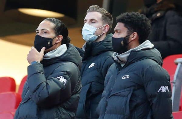 Injured players, Van Dijk, Henderson, Gomez (Image: Darren Staples / Sportimage)