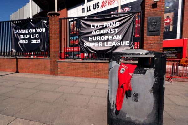 European Super League protest, Anfield (PA Images / Alamy Stock Photo)