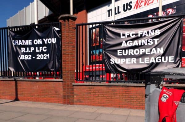 European Super League protest, Anfield (PA Images / Alamy Stock Photo)