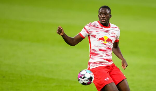 2FNM4TW Leipzig, Germany. 16th May, 2021. Football: Bundesliga, Matchday 33, RB Leipzig - VfL Wolfsburg at Red Bull Arena Leipzig. Leipzig defender Ibrahima Konate on the ball. Credit: Jan Woitas/dpa-Zentralbild/dpa - IMPORTANT NOTE: In accordance with the regulations of the DFL Deutsche FuBball Liga and/or the DFB Deutscher FuBball-Bund, it is prohibited to use or have used photographs taken in the stadium and/or of the match in the form of sequence pictures and/or video-like photo series./dpa/Alamy Live News