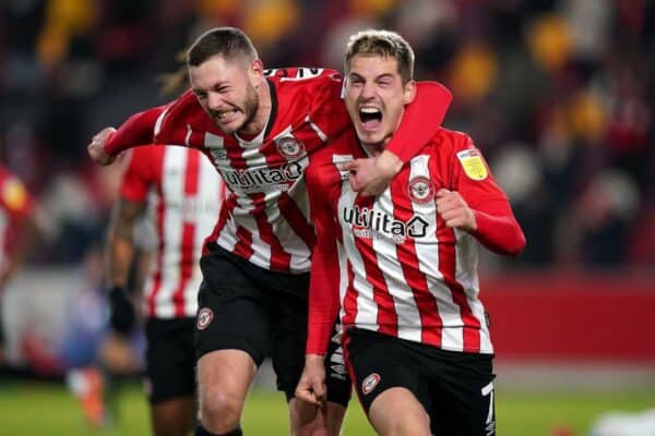 2FY1MY9 File photo dated 05-12-2020 of Brentford's Henrik Dalsgaard (left) and Sergi Canos. Issue date: Thursday May 27, 2021.