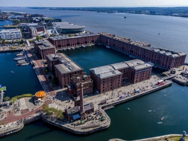 Aerial view of The Royal Albert Dock in Liverpool