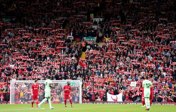 Fans in The Kop Stand during the Pre-Season Friendly match at Anfield, Liverpool. (PA / Alamy)