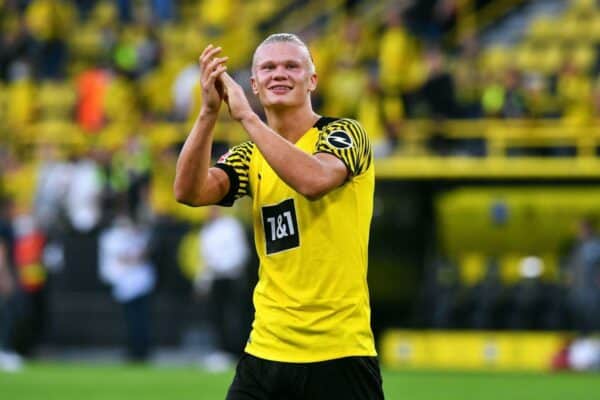 Dortmund's Erling Haaland Bundesliga football match at Signal Iduna Park Dortmund: Bor. Dortmund vs Eintracht Frankfurt: Dortmund's Erling Haaland celebrates after the match.