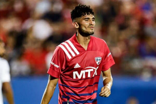 Ricardo Pepi (16) looks on during a MLS game against the Los Angeles Galaxy, Saturday, July 24, 2021, in Frisco, TX. FC Dallas won 4-0 (Mario Terrana/Image of Sport) Photo via Credit: Newscom/Alamy Live News