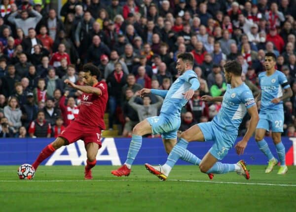 Mohamed Salah goal vs Man City, Anfield, 2021 (PA Images / Alamy Stock Photo)