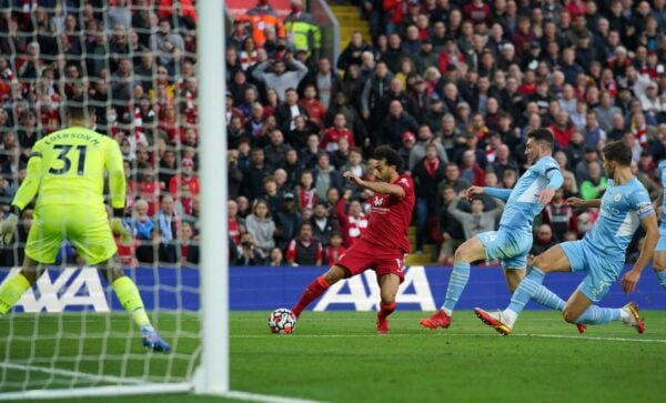 Mohamed Salah goal vs Man City, Anfield, 2021 (PA Images / Alamy Stock Photo)