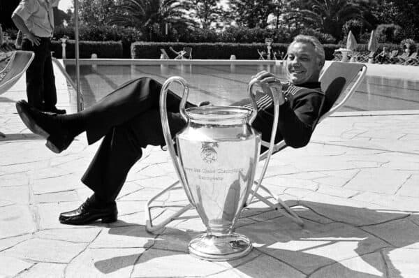 Joe Fagan Manager of Liverpool Football Club, pictured by pool morning after Liverpool's European Cup victory against Roma at the Stadio Olimpico, Rome Italy May 1984. (Image: Trinity Mirror / Mirrorpix / Alamy Stock Photo)