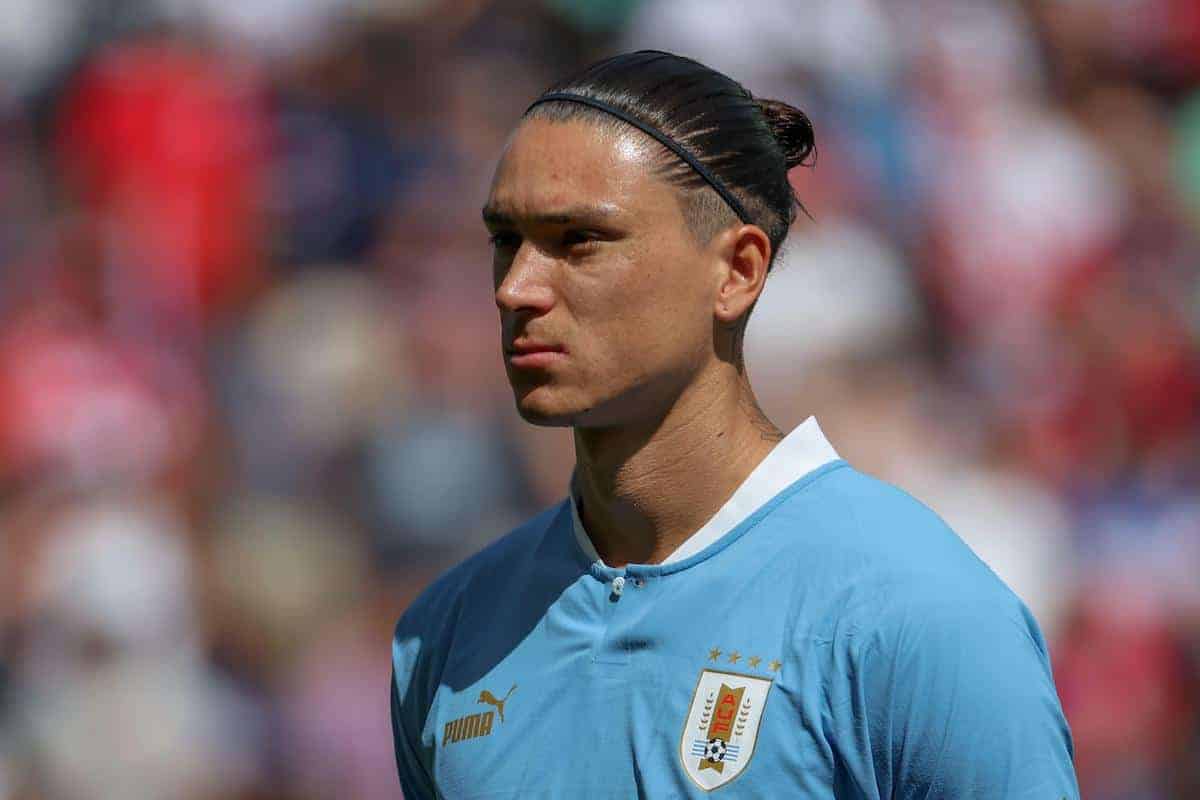 Uruguay forward Darwin Nunez (11) before a friendly match between the United States and Uruguay on June 05, 2022 at Childrenâ€™s Mercy Park in Kansas City, KS. (Credit Image: © Scott Winters/Icon SMI via ZUMA Press)