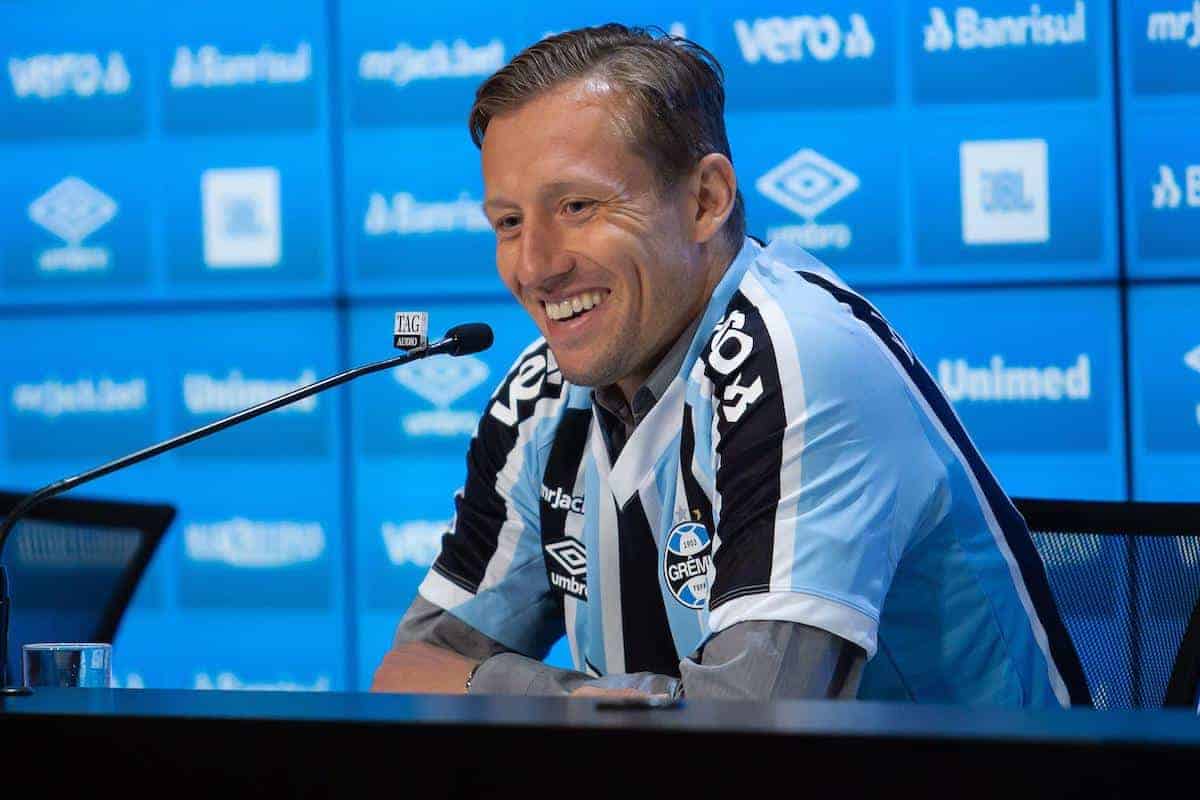 2JEMN8R June 27, 2022, Porto Alegre, Rio Grande do Sul, Brazil: The player Lucas Leiva, is presented as a new reinforcement of Gremio, at Arena do Gremio, this Monday 27th. (Credit Image: © Richard Ducker/Sport Press Photo via ZUMA Press)