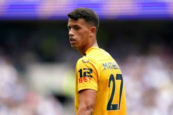 2JPW3P8 Wolverhampton Wanderers' Matheus Nunes during the Premier League match at the Tottenham Hotspur Stadium, London. Picture date: Saturday August 20, 2022.