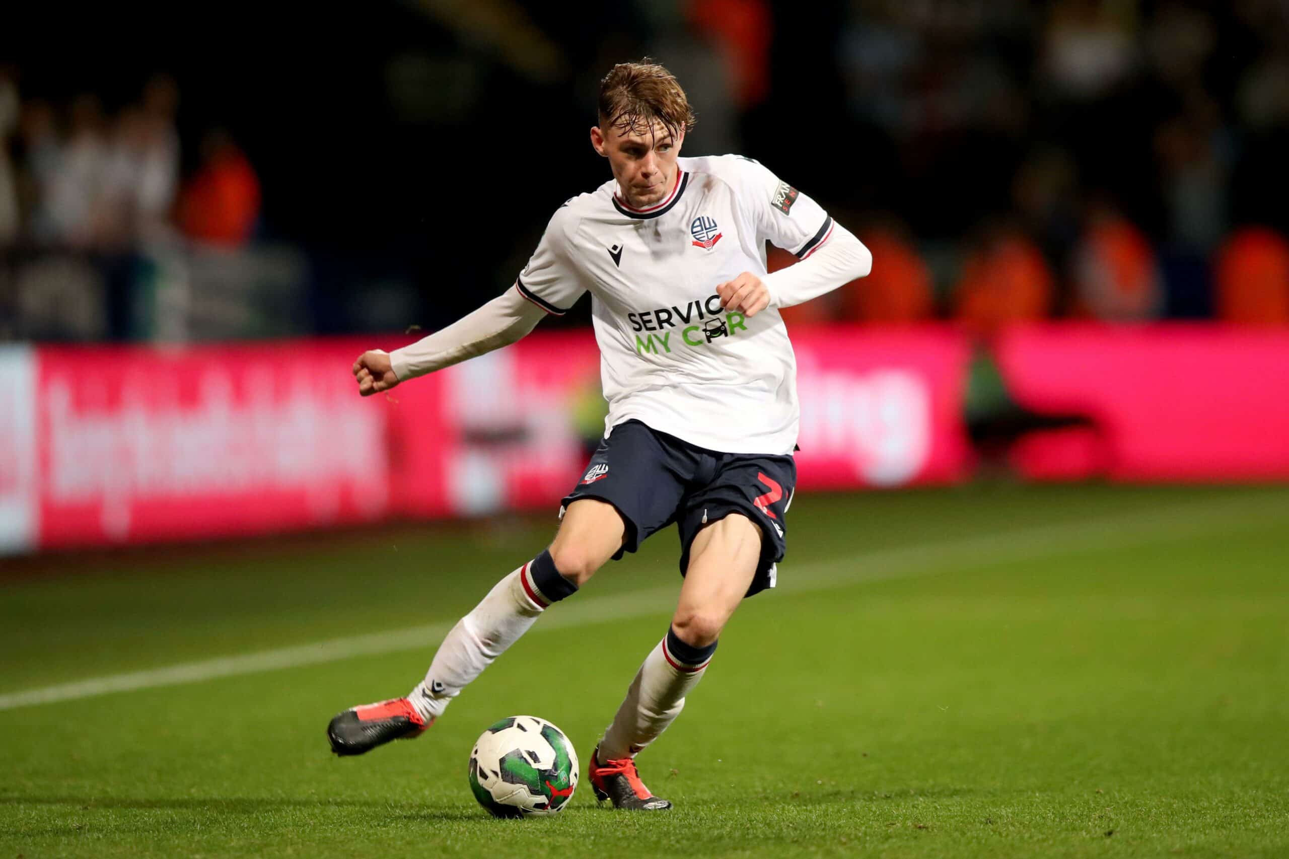 2JRCMAN Bolton Wanderers? Conor Bradley in action during the Carabao Cup second round match at the University of Bolton Stadium, Bolton. Picture date: Tuesday 23rd August, 2022.