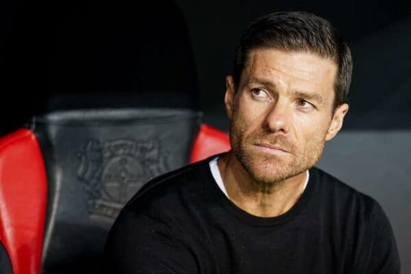 LEVERKUSEN, GERMANY – OCTOBER 12: head coach Xabi Alonso of Bayer 04 Leverkusen during the Group B – UEFA Champions League match between Bayer 04 Leverkusen and FC Porto at the BayArena on October 12, 2022 in Leverkusen, Germany (Photo by Joris Verwijst/O