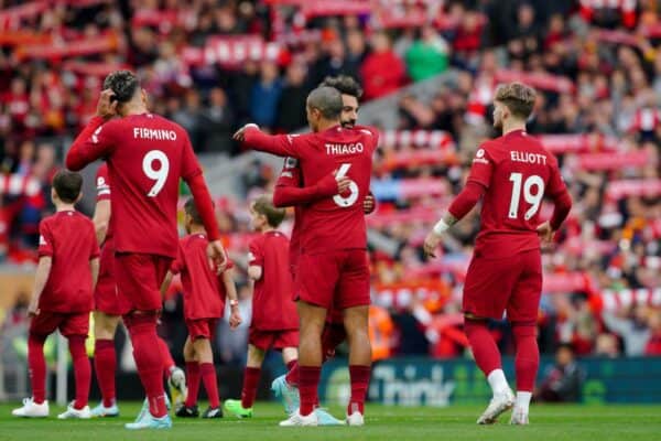 Matchday, Liverpool, Anfield, Firmino, Thiago, Salah, Elliott (PA Media / Alamy)