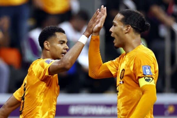 Cody Gakpo of Holland, Virgil van Dijk of Holland celebrate the 1-0 during the FIFA World Cup Qatar 2022 group A match between the Netherlands and Qatar at Al Bayt Stadium on November 29, 2022 in Al Khor, Qatar. ANP MAURICE VAN STONE Credit: ANP/Alamy Live News