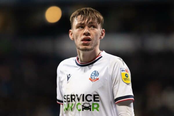 2MF4J00 Conor Bradley #21 of Bolton Wanderers during the Sky Bet League 1 match Bolton Wanderers vs Forest Green Rovers at University of Bolton Stadium, Bolton, United Kingdom, 24th January 2023 (Photo by Phil Bryan/News Images)