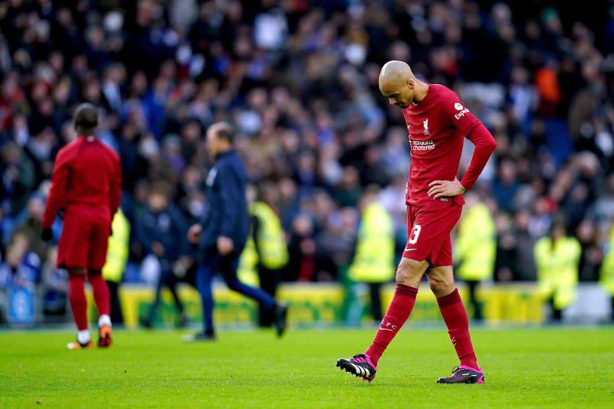 Fabinho appears dejected vs Brighton (Image: PA Images / Alamy Stock Photo)