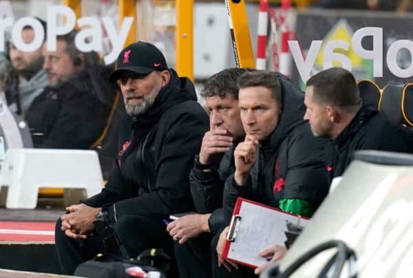 Jurgen Klopp, Krawietz, Lijnders - Wolves defeat, 2023 (Image: Andrew Yates / Sportimage)