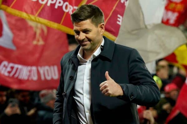 2NHDAMG Liverpool, UK. 21st Feb, 2023. Former player Steven Gerrard walks in from of the Kop during the UEFA Champions League match at Anfield, Liverpool. Picture credit should read: Andrew Yates/Sportimage Credit: Sportimage/Alamy Live News