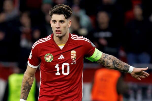 2PHGGY2 BUDAPEST, HUNGARY - MARCH 27: Dominik Szoboszlai of Hungary reacts during the UEFA EURO 2024 qualifying round group B match between Hungary and Bulgaria at Puskas Arena on March 27, 2023 in Budapest, Hungary.