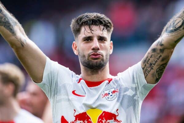 2R03B5T Freiburg Im Breisgau, Germany. 06th May, 2023. Soccer: Bundesliga, SC Freiburg - RB Leipzig, Matchday 31, Europa-Park Stadion. Leipzig's Dominik Szoboszlai cheers after the game. Credit: Tom Weller/dpa - IMPORTANT NOTE: In accordance with the requirements of the DFL Deutsche FuBball Liga and the DFB Deutscher FuBball-Bund, it is prohibited to use or have used photographs taken in the stadium and/or of the match in the form of sequence pictures and/or video-like photo series./dpa/Alamy Live News