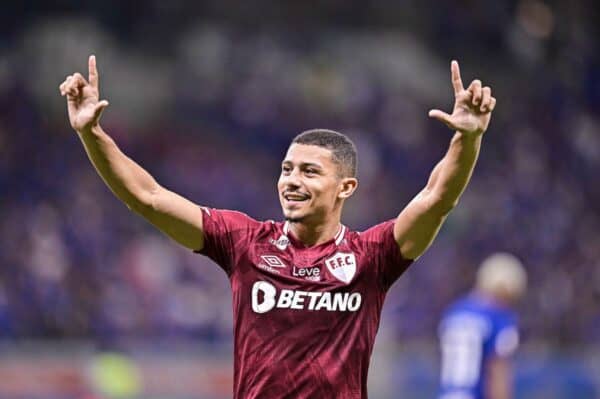 2R121R5 Minas Gerais, Brazil: 10th May 2023: Estadio do Mineirão, Belo Horizonte, Brazil Serie A football, Minas Gerais, Brazil: Cruzeiro versus Fluminense; Andre of Fluminense, celebrates the goal from German Cano